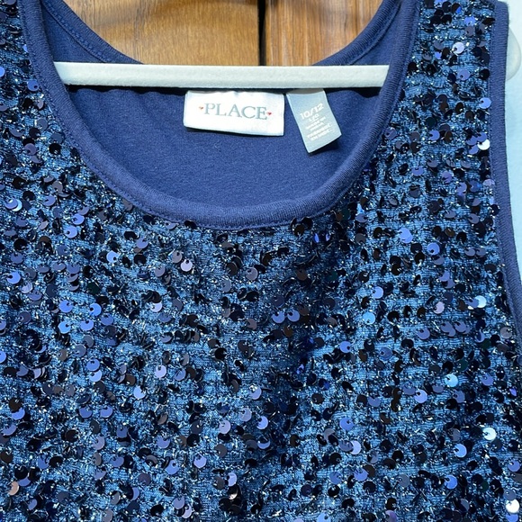 CHILDRENS PLACE UEC Girls Large (10/12) Blue Sequin Holiday Dress Plaid Skirt - Picture 7 of 14